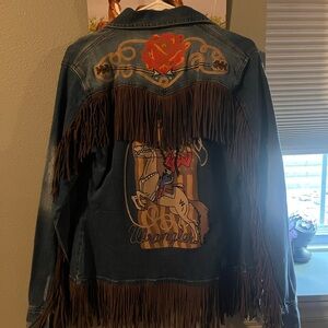 Vintage Wrangler Denim Fringe Jacket with Western Design